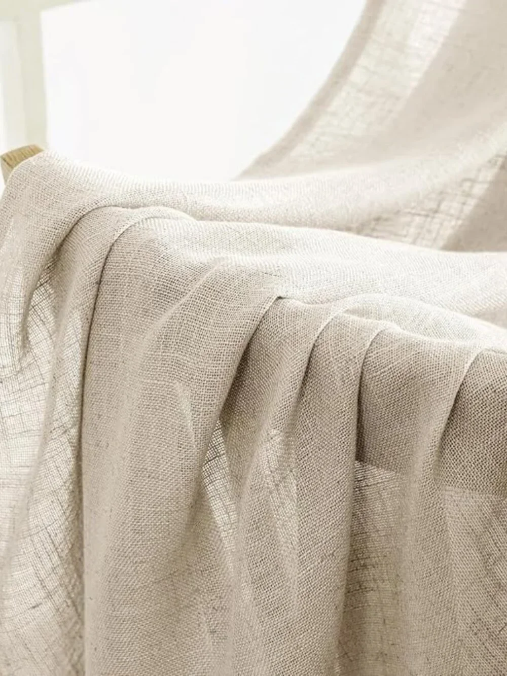 Beige Linen Textured Semi Sheer 2 Panels Curtains Drapes Tab Rod 52W